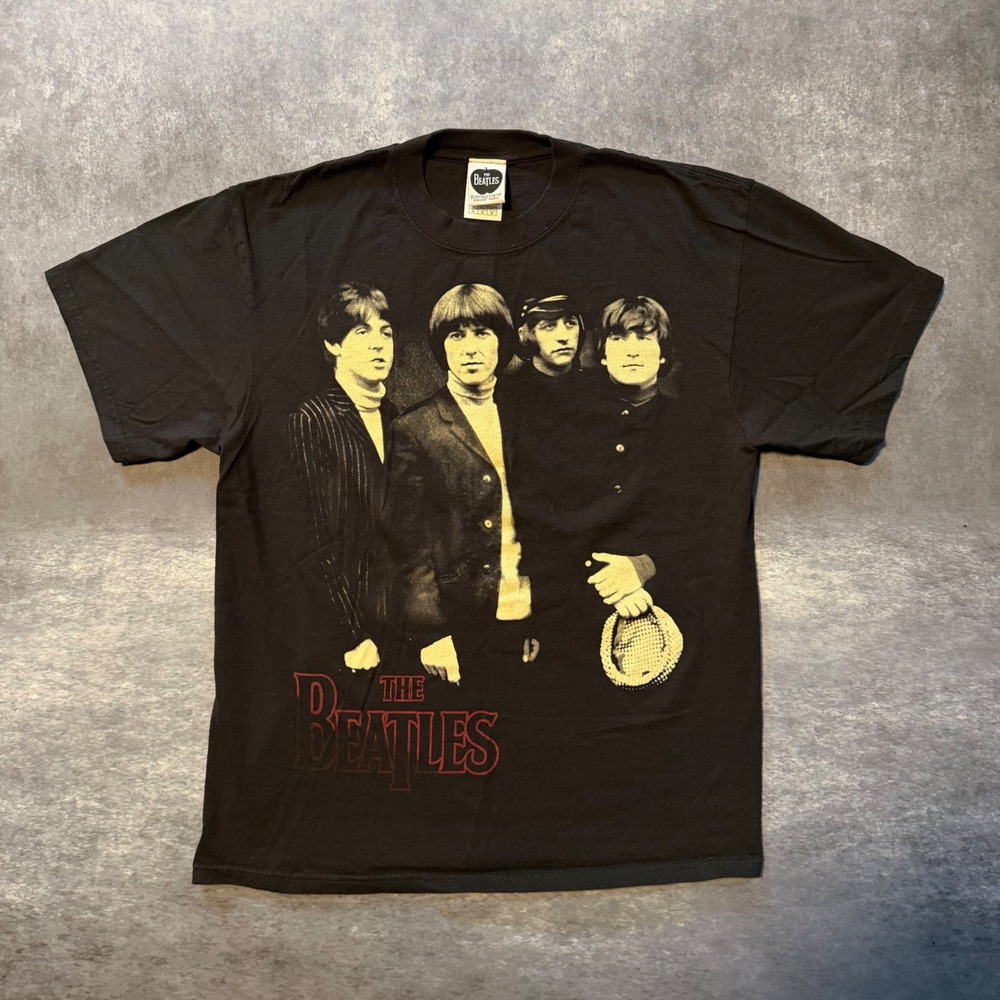 Vtg 2007 The Beatles T Shirt M Black Apple Corps Graphic Band Tee John Paul Y2K